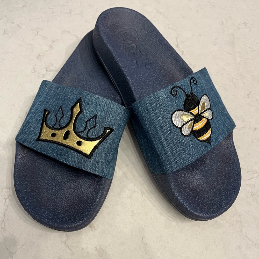 Sam Edelman Circus Blue Denim Queen Been Slides Sandals 8